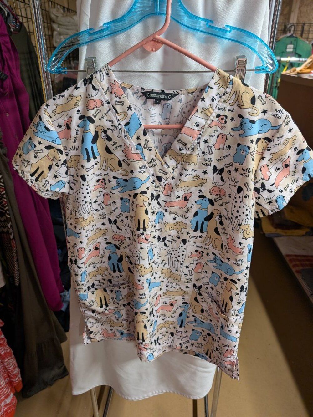 Cassandra O Dog Print Scrub Top Small - 25% Off When You Bundle 5+ Items!